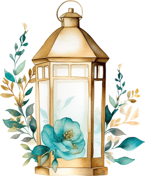 Watercolor Gold Lantern with Flowers